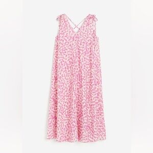 h&m tie detailed crepe v neck Maxi dress Pink Cream Loose Fit S/M